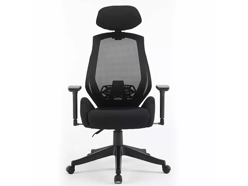Chaise de bureau ergonomique réglable avec accoudoirs, appui-tête et support lombaire, coloris noir LORES
