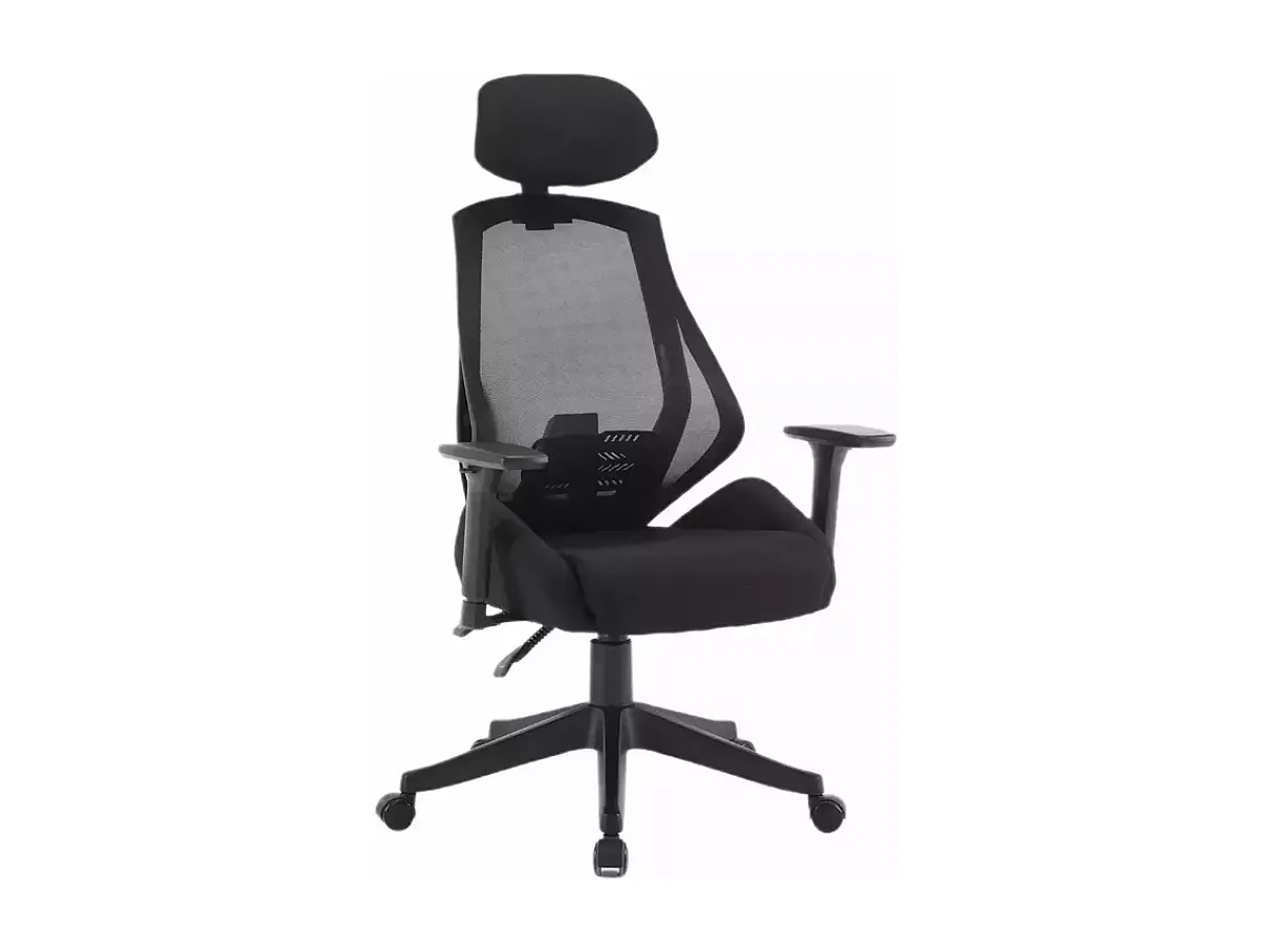 Chaise de bureau ergonomique réglable avec accoudoirs, appui-tête et support lombaire, coloris noir LORES
