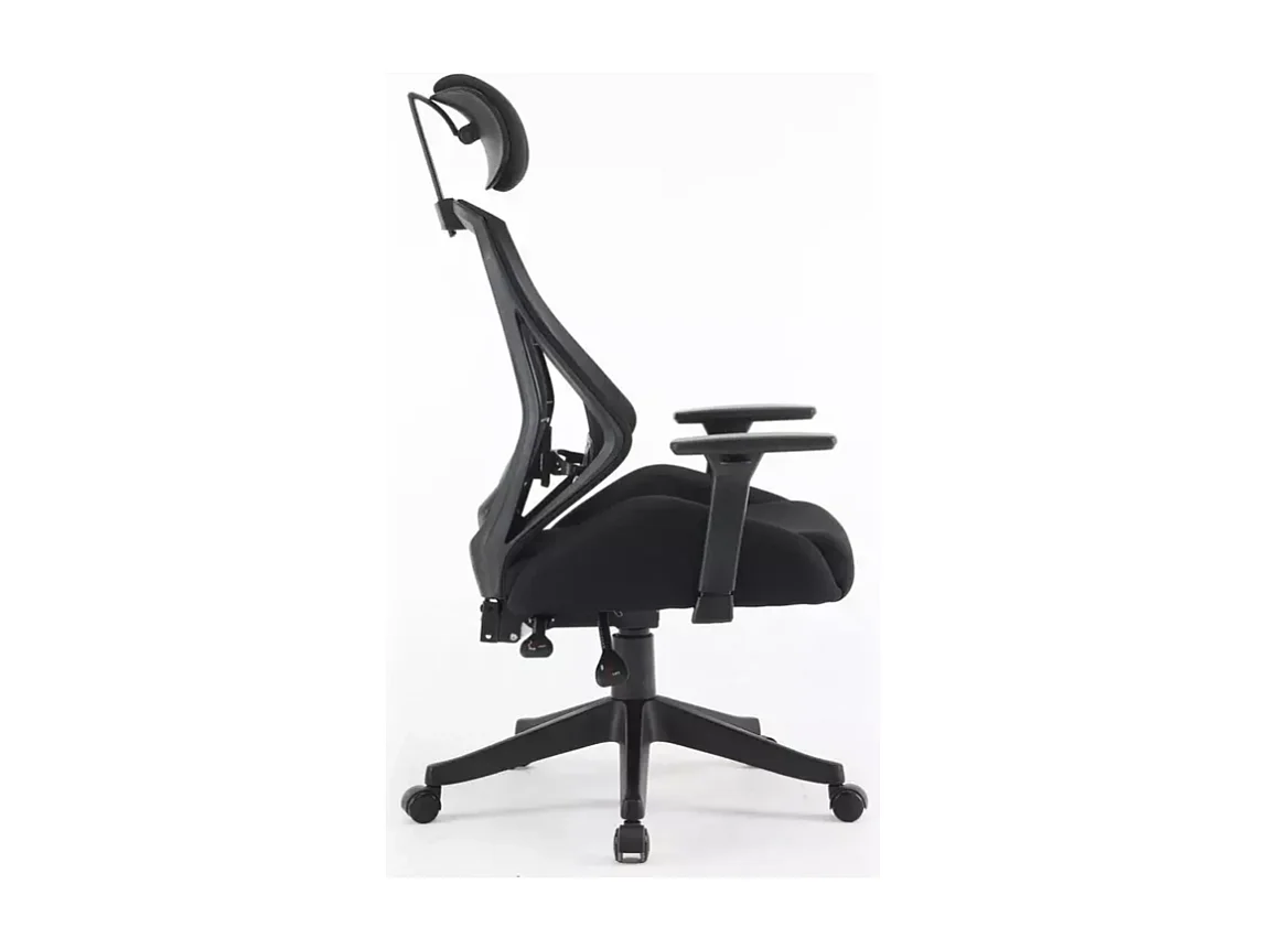 Chaise de bureau ergonomique réglable avec accoudoirs, appui-tête et support lombaire, coloris noir LORES