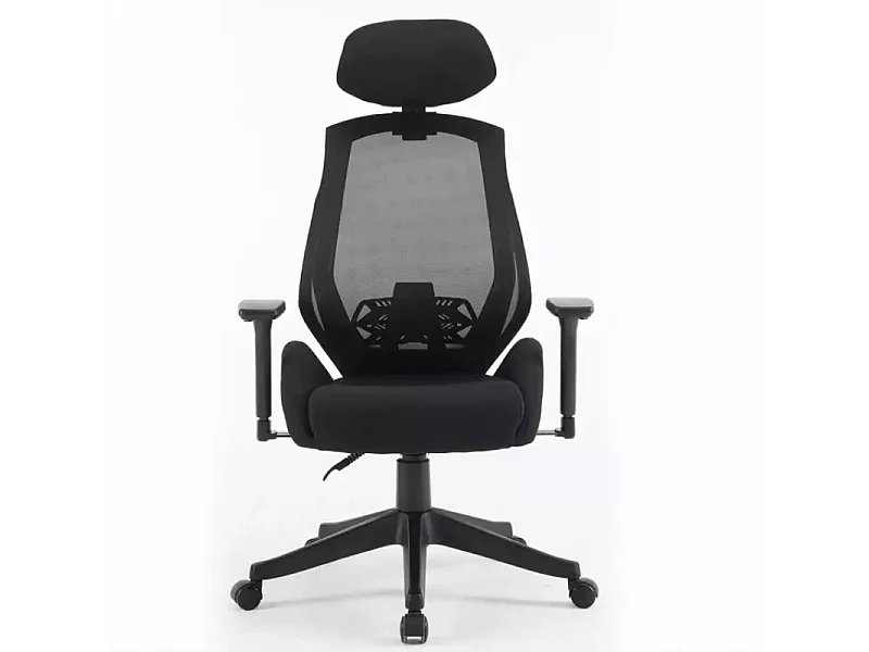 Chaise de bureau ergonomique réglable avec accoudoirs, appui-tête et support lombaire, coloris noir LORES