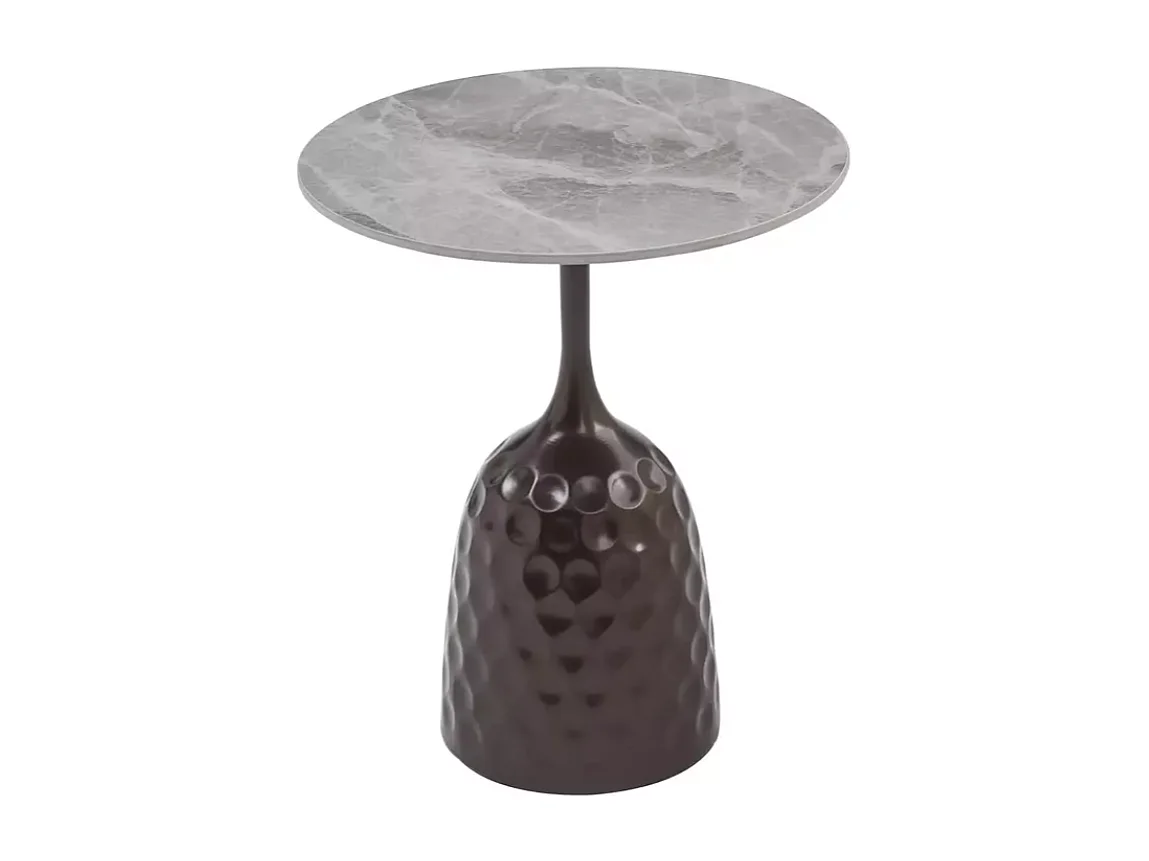 Table basse moderne originale gris finition marbre et bronze antique INANO