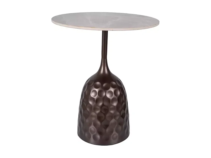 Table basse moderne originale gris finition marbre et bronze antique INANO