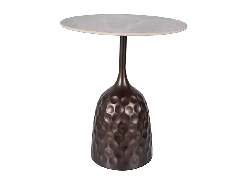 Table basse moderne originale gris finition marbre et bronze antique INANO