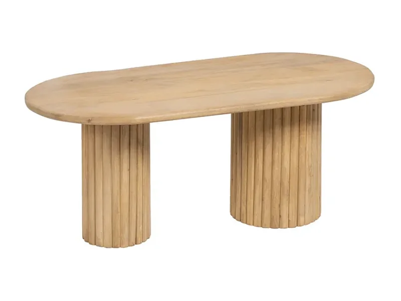 Table basse ovale bois manguier double colonne rainurée élégante AQUILON