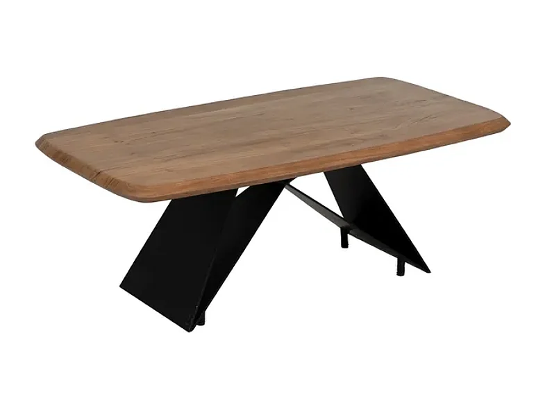 Table basse acacia huilé plateau naturel piètement acier X brute NOROÏA