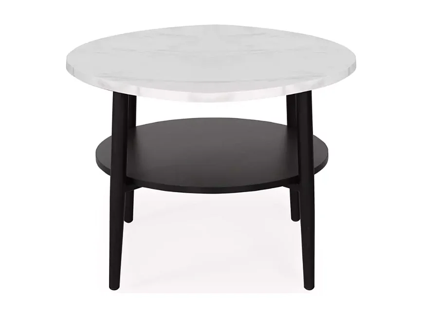 Table basse moderne blanc finition marbre et noir double plateau 60 cm MARBRIA