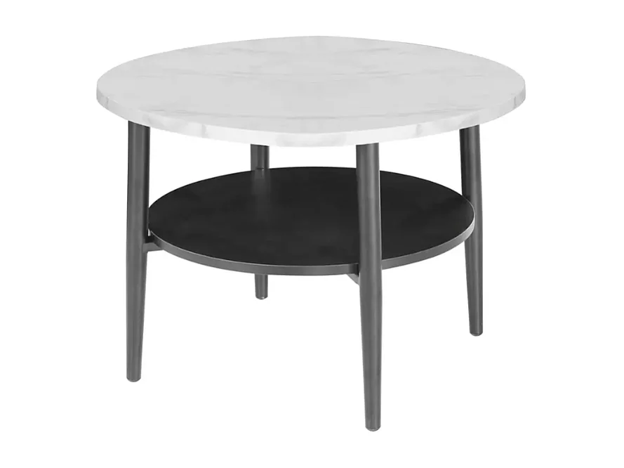Table basse moderne blanc finition marbre et noir double plateau 60 cm MARBRIA