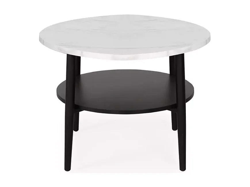 Table basse moderne blanc finition marbre et noir double plateau 60 cm MARBRIA