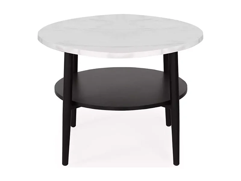 Table basse moderne blanc finition marbre et noir double plateau 60 cm MARBRIA