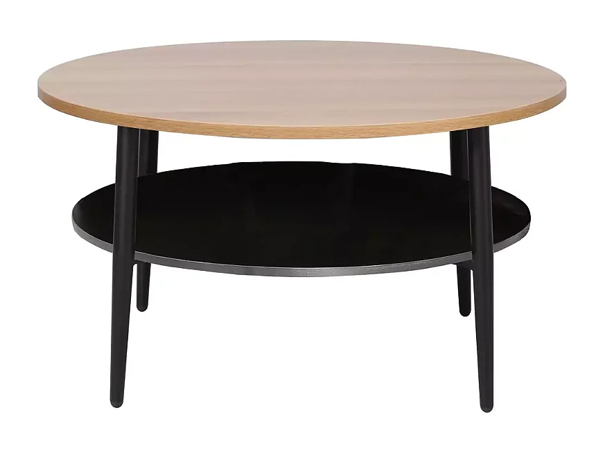Table basse moderne chêne et noir double plateau 80 cm MARBRIA