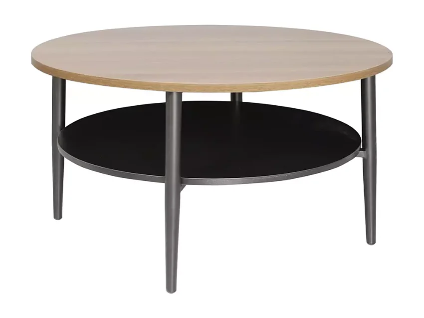 Table basse moderne chêne et noir double plateau 80 cm MARBRIA