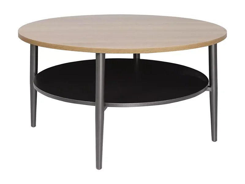 Table basse moderne chêne et noir double plateau 80 cm MARBRIA