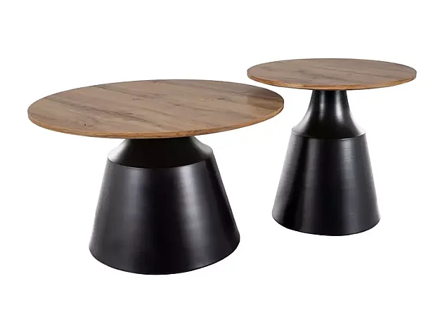 Deux tables basses rondes DOLCENA avec plateau chêne artisanal