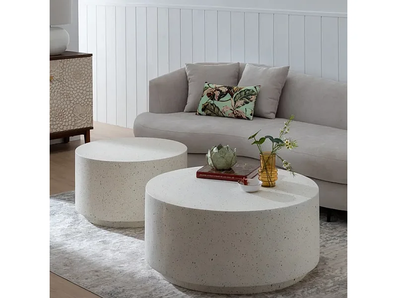 Table basse compacte magnésium blanc moucheté galet design ARIONEA