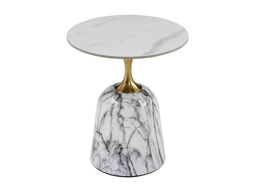 Table basse moderne style contemporain finition marbre blanc et couleur or 50 cm BLEME