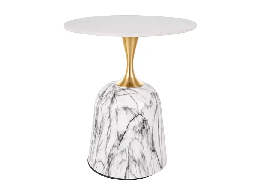 Table basse moderne style contemporain finition marbre blanc et couleur or 50 cm BLEME