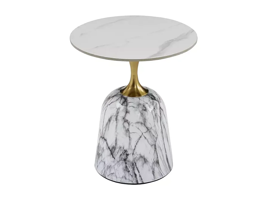 Table basse moderne style contemporain finition marbre blanc et couleur or 50 cm BLEME