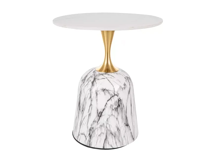 Table basse moderne style contemporain finition marbre blanc et couleur or 50 cm BLEME
