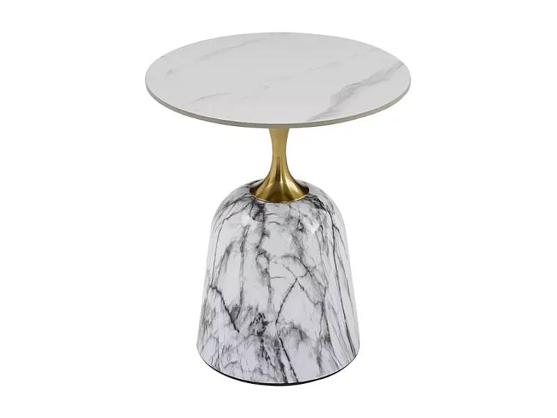 Table basse moderne style contemporain finition marbre blanc et couleur or 50 cm BLEME