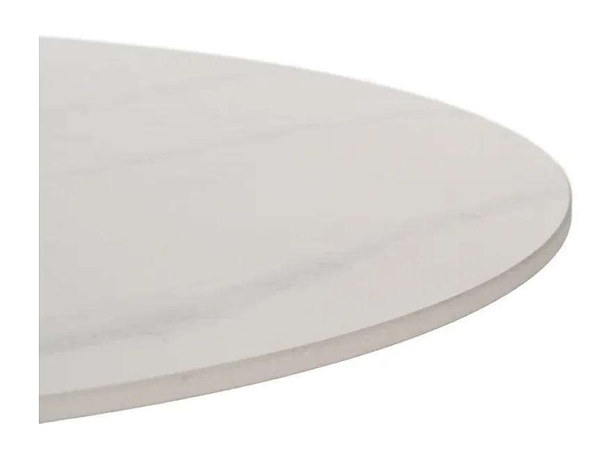 Table basse ronde marbre céramique blanc base totem chêne naturel ARLION