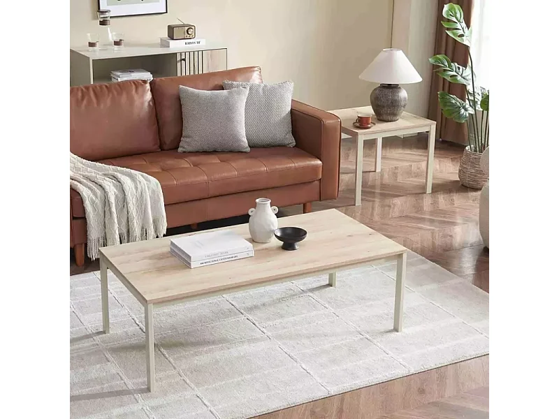 Table basse moderne carrée chêne et blanc cassé de 60 cm  ONYXIA