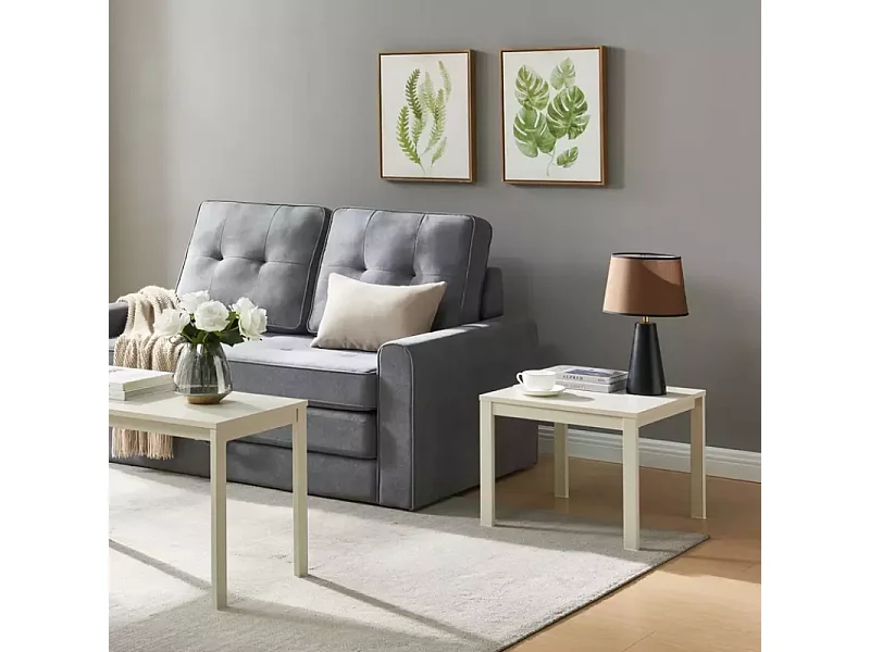 Table basse moderne carrée blanc cassé de 50 cm ONYXIA