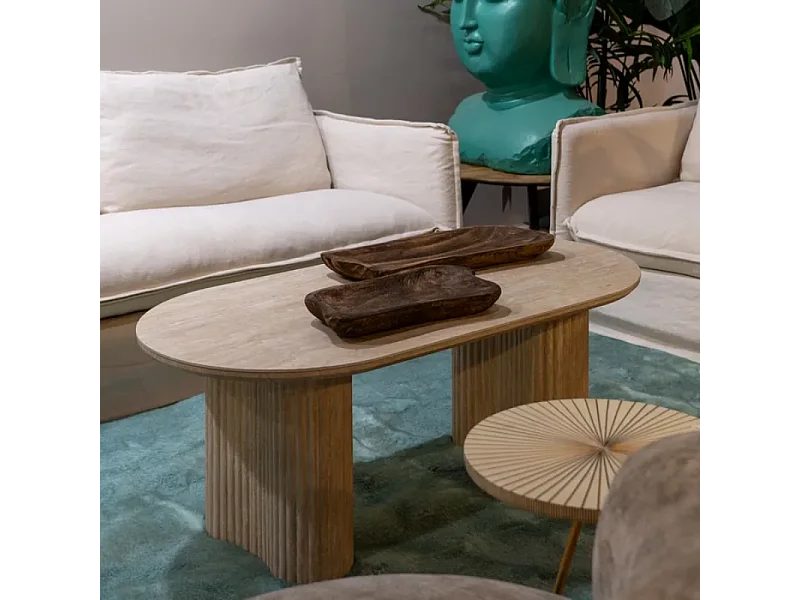 Table basse THYMORIA ovale pierre beige 120 cm double pieds