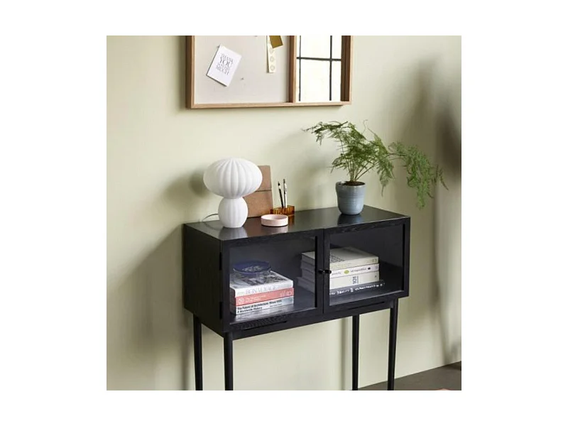 Console 2 portes vitrées en bois noir MUSEA