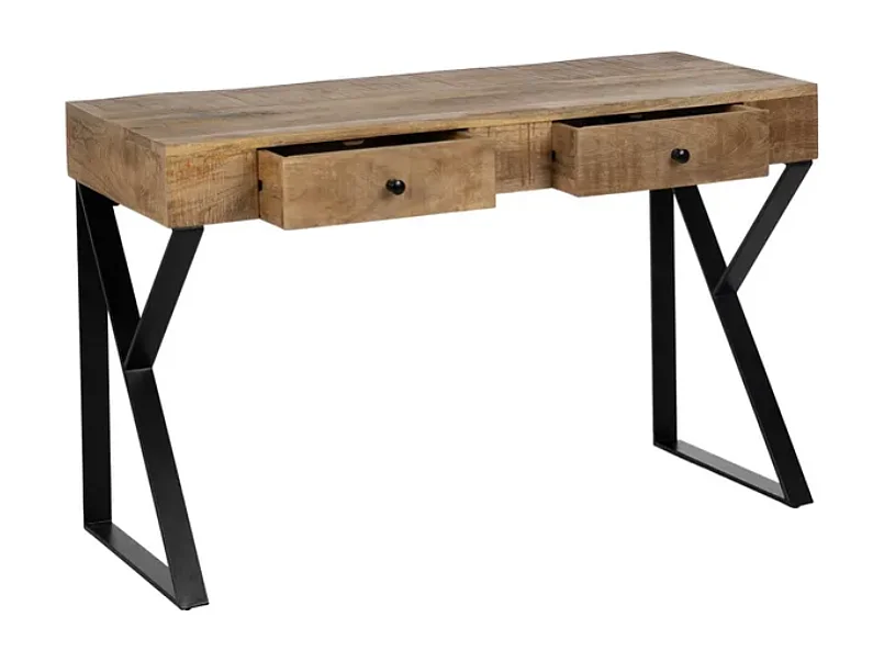 Bureau secrétaire FLORENSIS bois manguier massif pieds métal noir