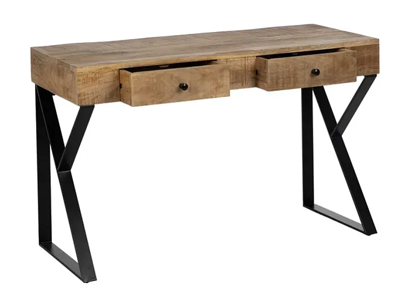 Bureau secrétaire FLORENSIS bois manguier massif pieds métal noir