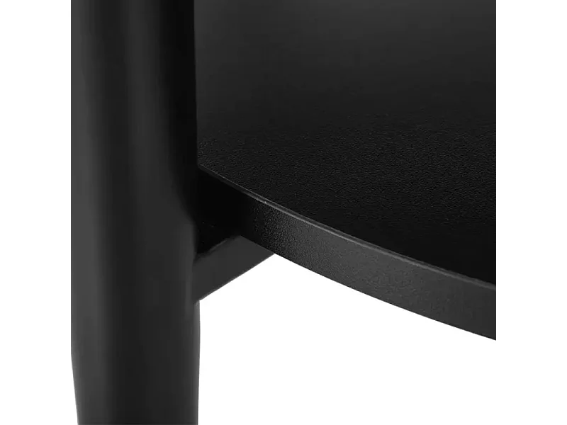 Petite table basse ronde chêne clair et noire avec structure fine et étagère NELON