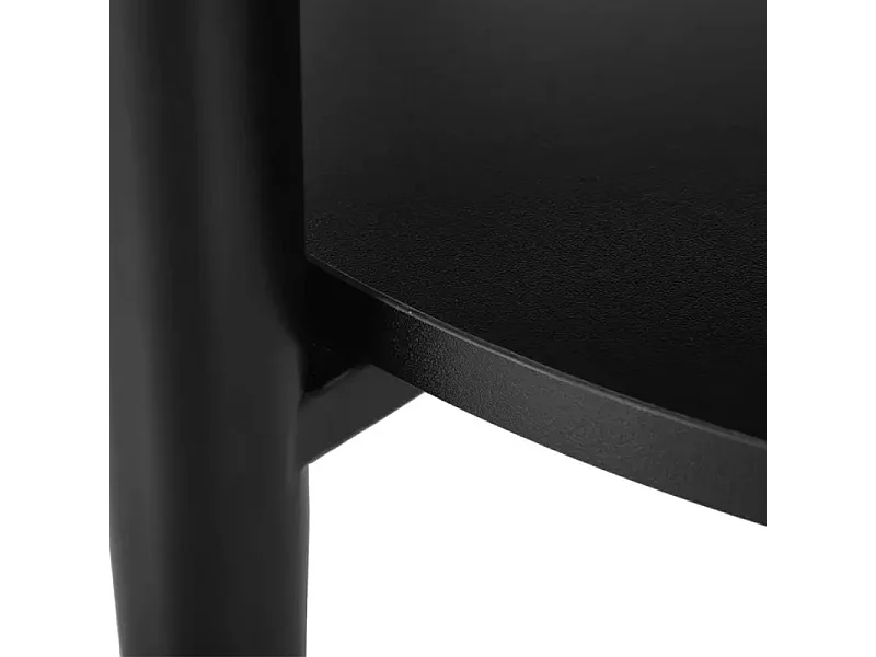 Petite table basse ronde chêne clair et noire avec structure fine et étagère NELON