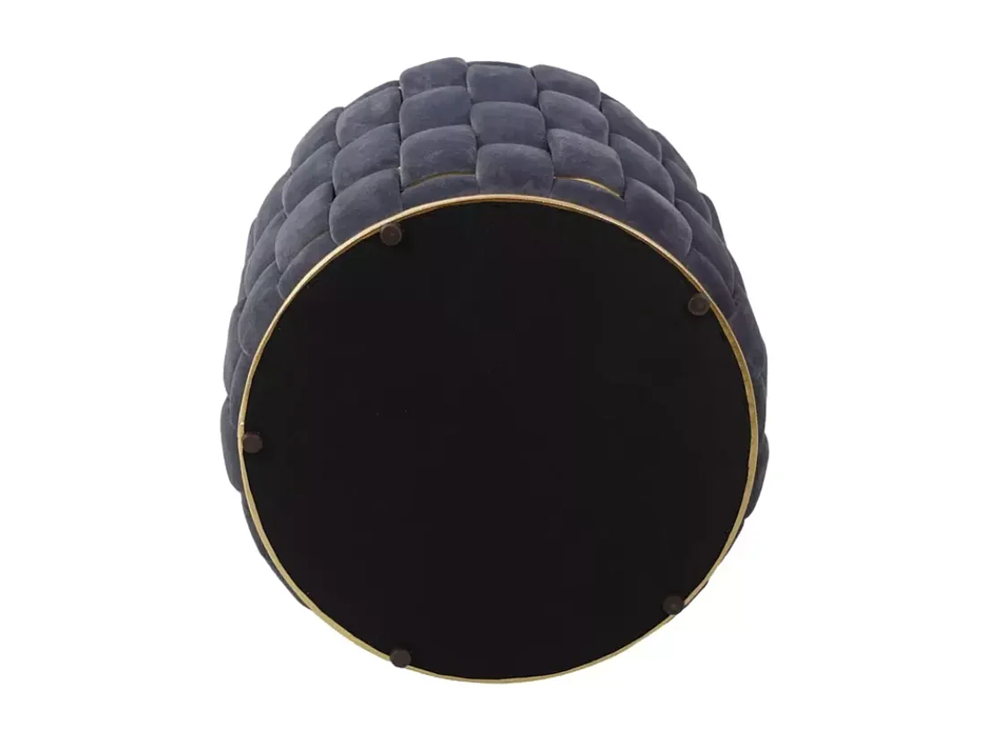 Pouf en velours gris tressé avec coffre de rangement et finitions dorées TANIAT