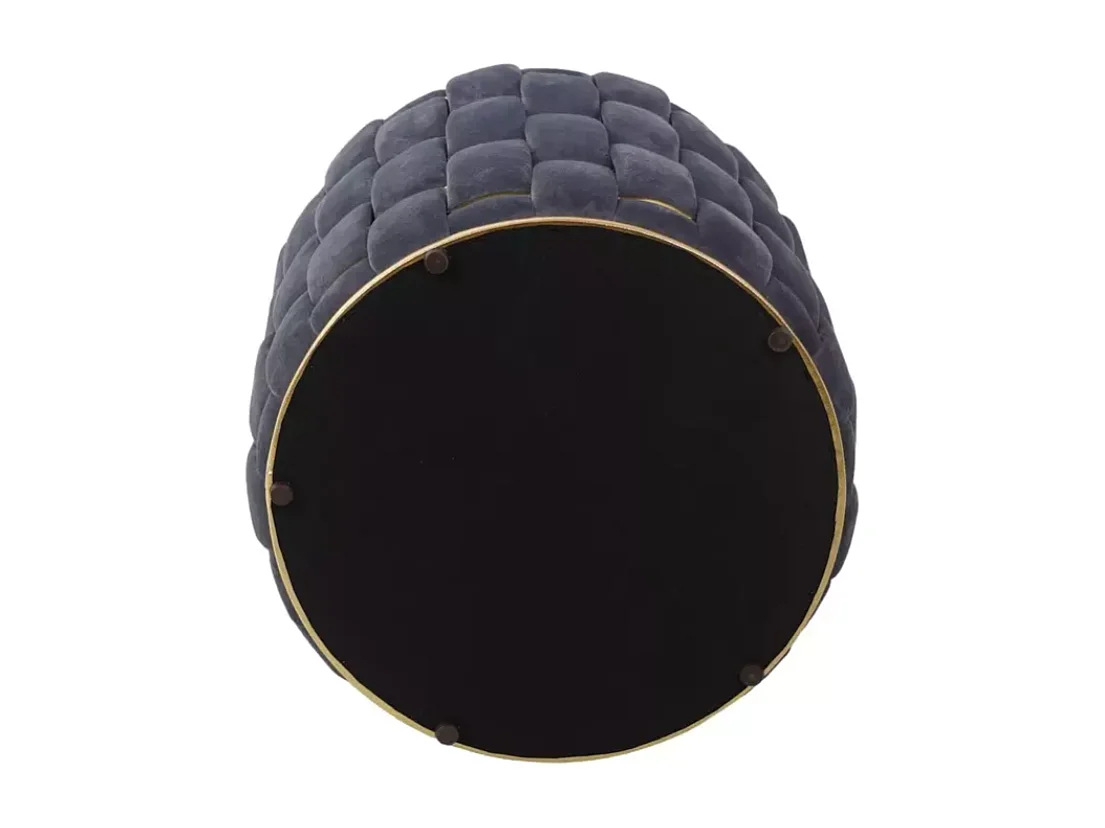 Pouf en velours gris tressé avec coffre de rangement et finitions dorées TANIAT