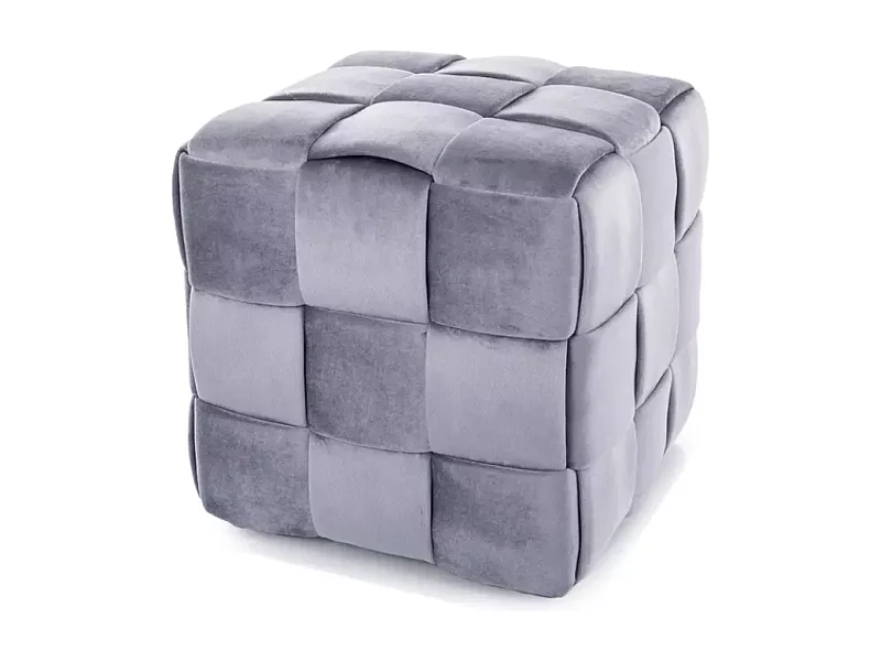 Pouf en velours gris effet tressé avec rembourrage doux et format carré ZENIA