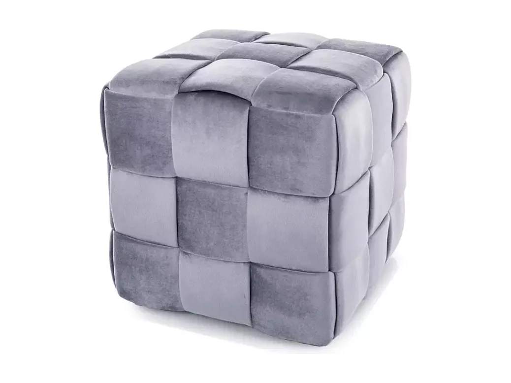 Pouf en velours gris effet tressé avec rembourrage doux et format carré ZENIA