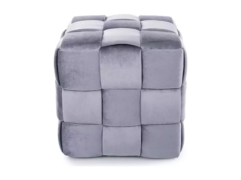 Pouf en velours gris effet tressé avec rembourrage doux et format carré ZENIA