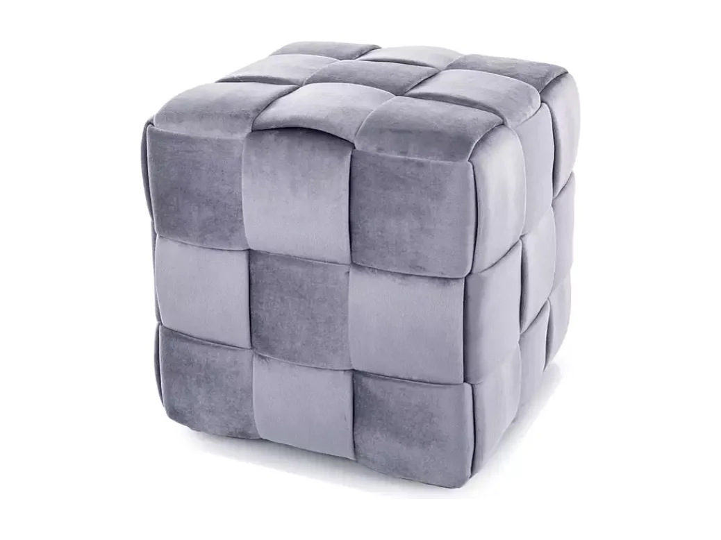 Pouf en velours gris effet tressé avec rembourrage doux et format carré ZENIA