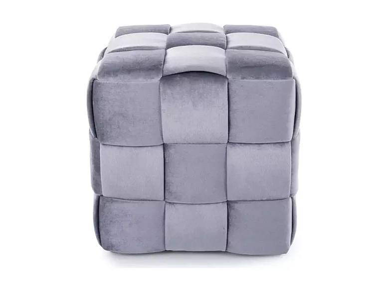 Pouf en velours gris effet tressé avec rembourrage doux et format carré ZENIA