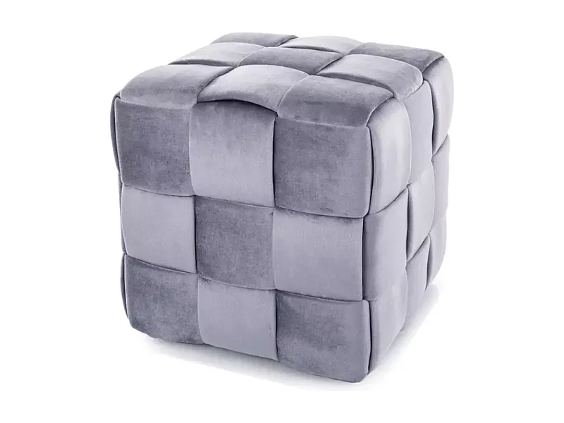 Pouf en velours gris effet tressé avec rembourrage doux et format carré ZENIA