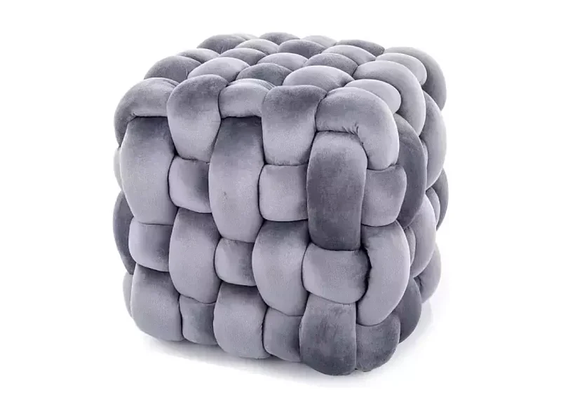 Pouf tressé gris en velours doux avec structure carrée et look moderne ECLIPSER
