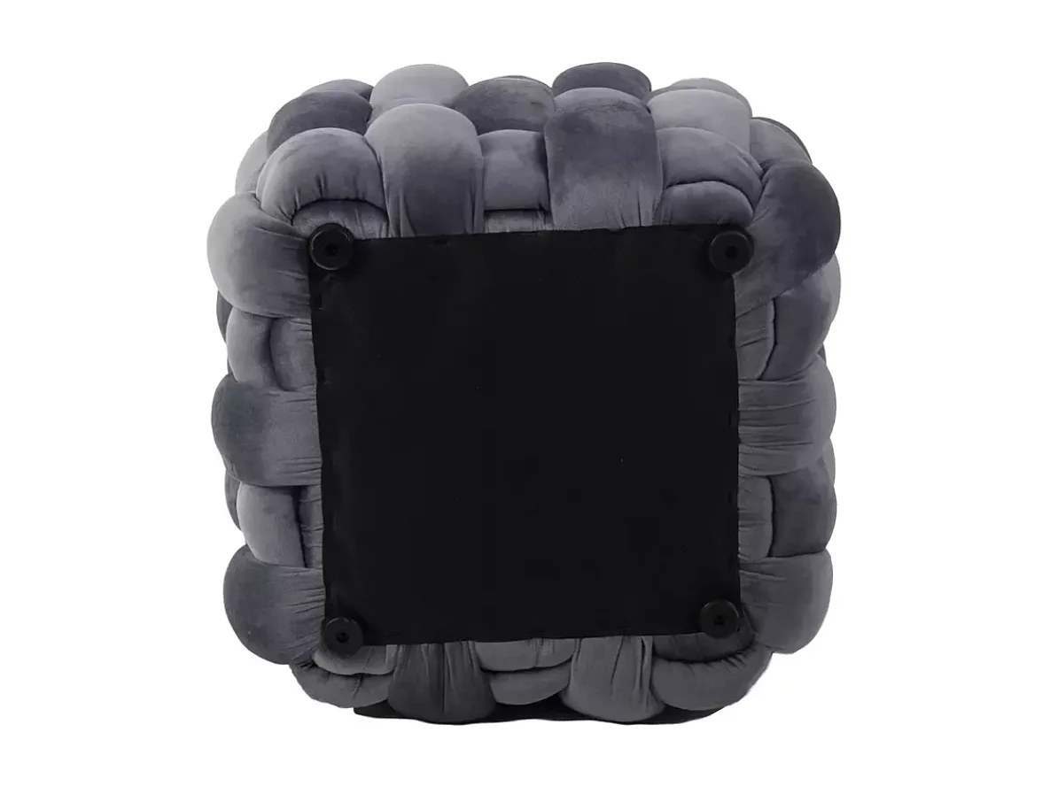 Pouf tressé gris en velours doux avec structure carrée et look moderne ECLIPSER