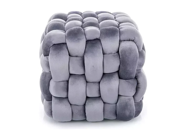 Pouf tressé gris en velours doux avec structure carrée et look moderne ECLIPSER