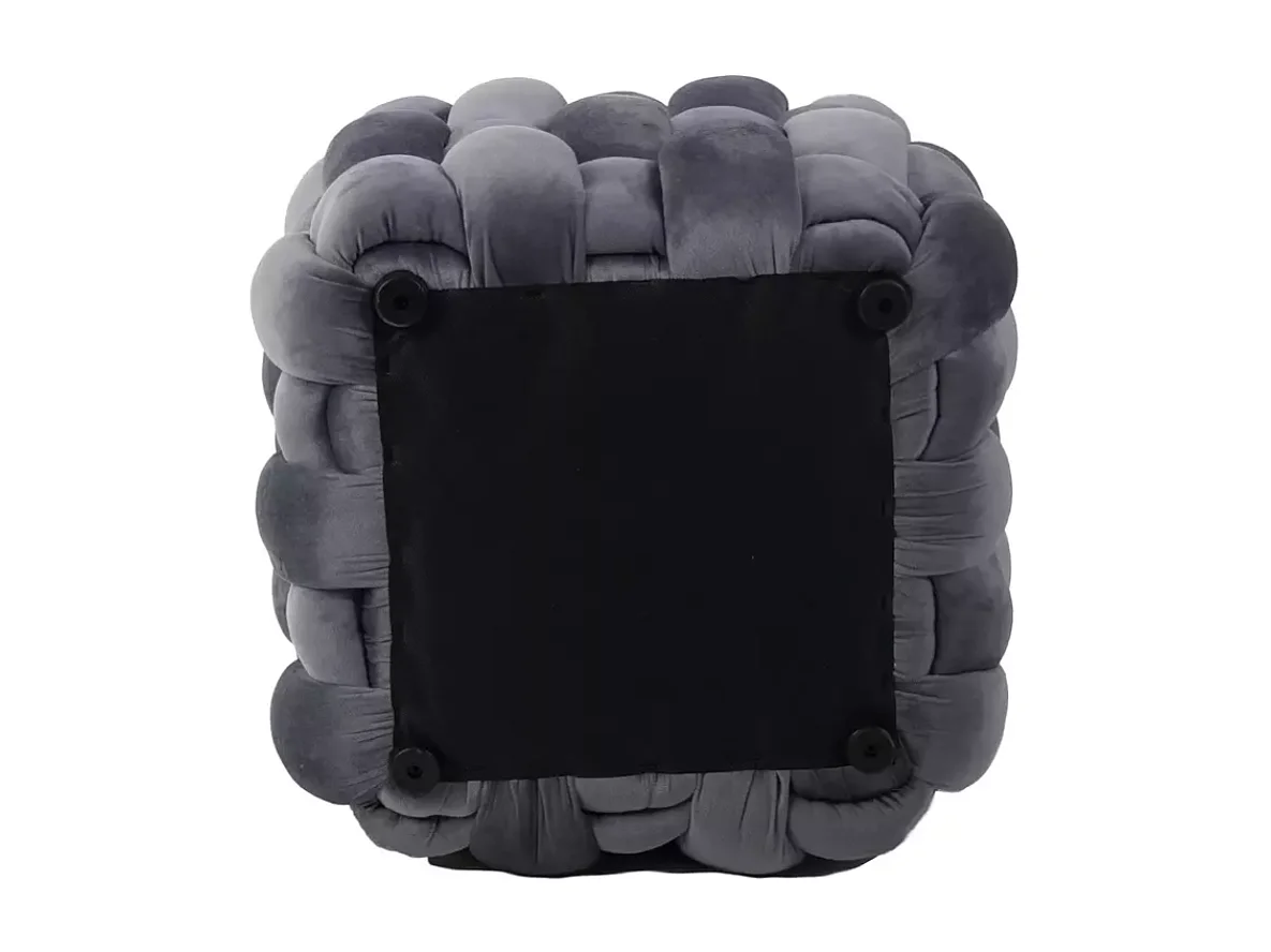 Pouf tressé gris en velours doux avec structure carrée et look moderne ECLIPSER