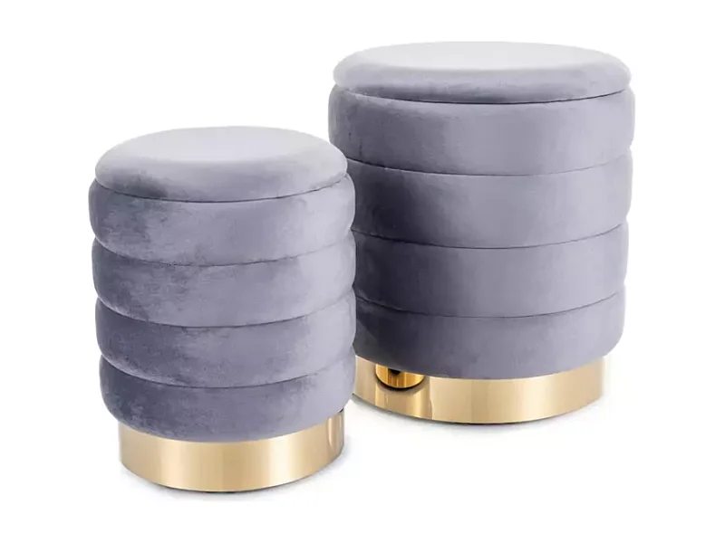 Ensemble de poufs gris en velours avec rangement intégré, double format BILLES
