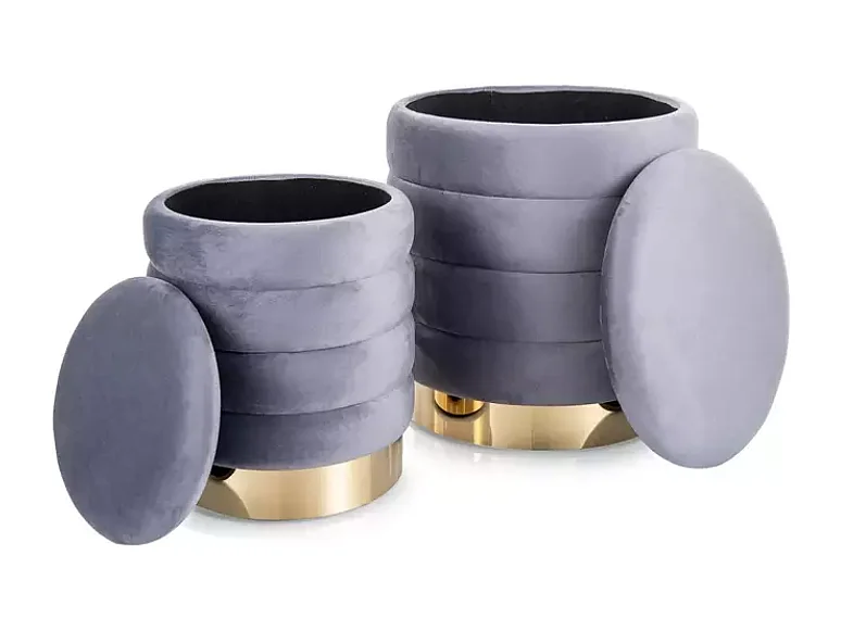 Ensemble de poufs gris en velours avec rangement intégré, double format BILLES