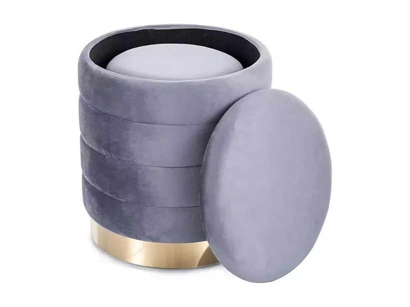 Ensemble de poufs gris en velours avec rangement intégré, double format BILLES