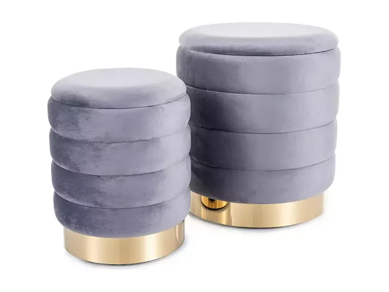 Ensemble de poufs gris en velours avec rangement intégré, double format BILLES