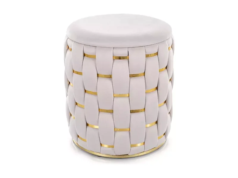 Pouf en velours tressé beige clair avec rangements et finitions dorées TANIAT