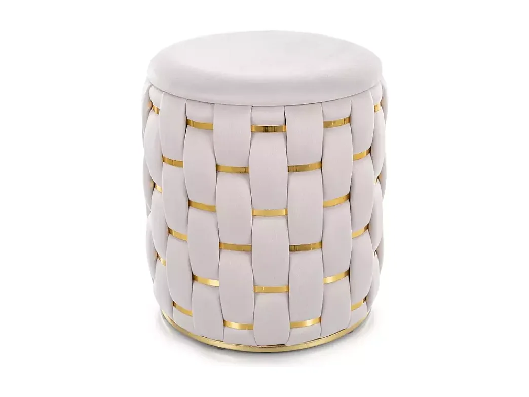 Pouf en velours tressé beige clair avec rangements et finitions dorées TANIAT